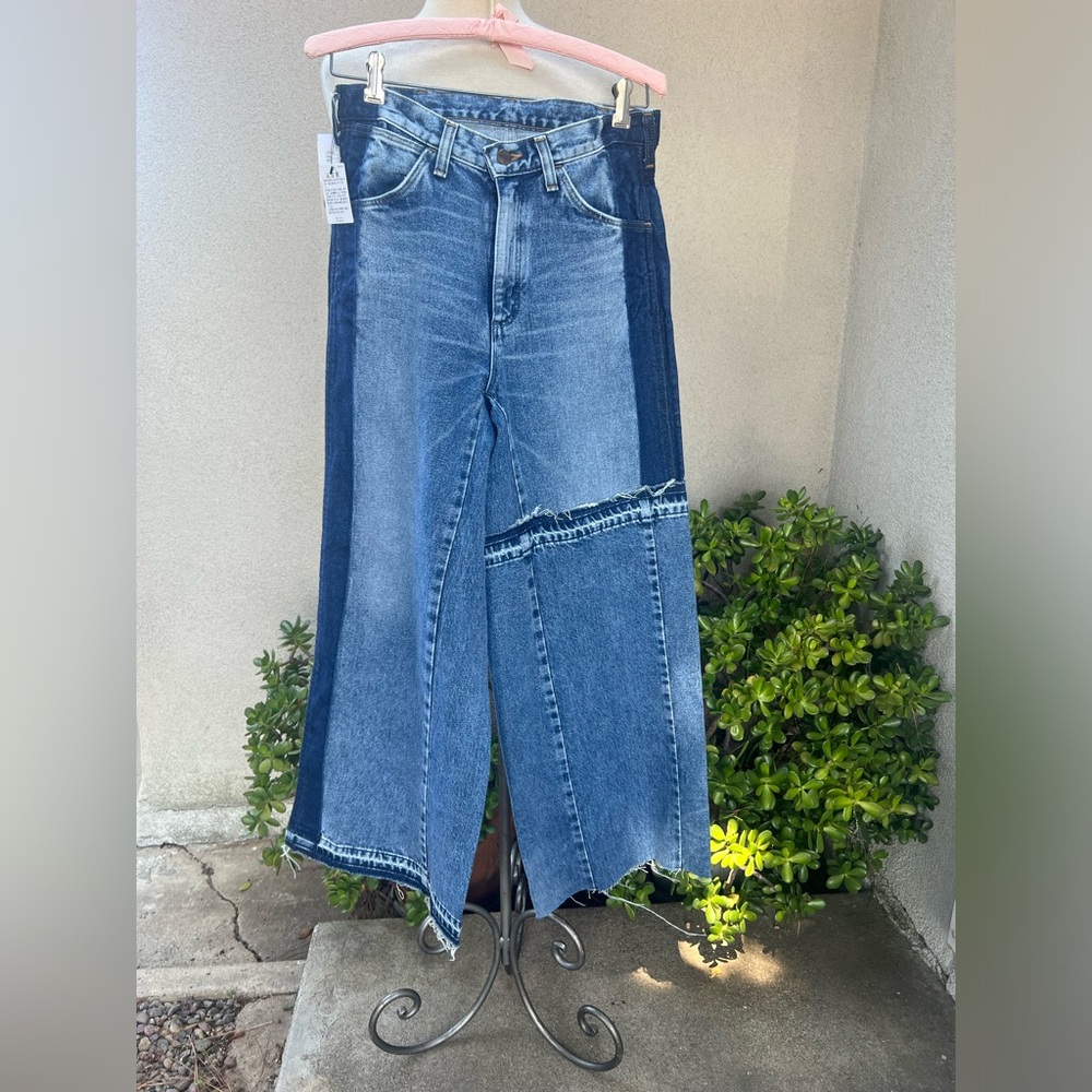 Patchwork avant-garde blue jeans NWT Wrangler Wremake Flare Sz Small Japan